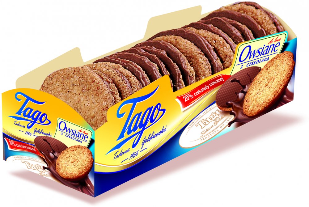 Ciastka owsiane Tago De Lux, z mleczną czekoladą, 210g