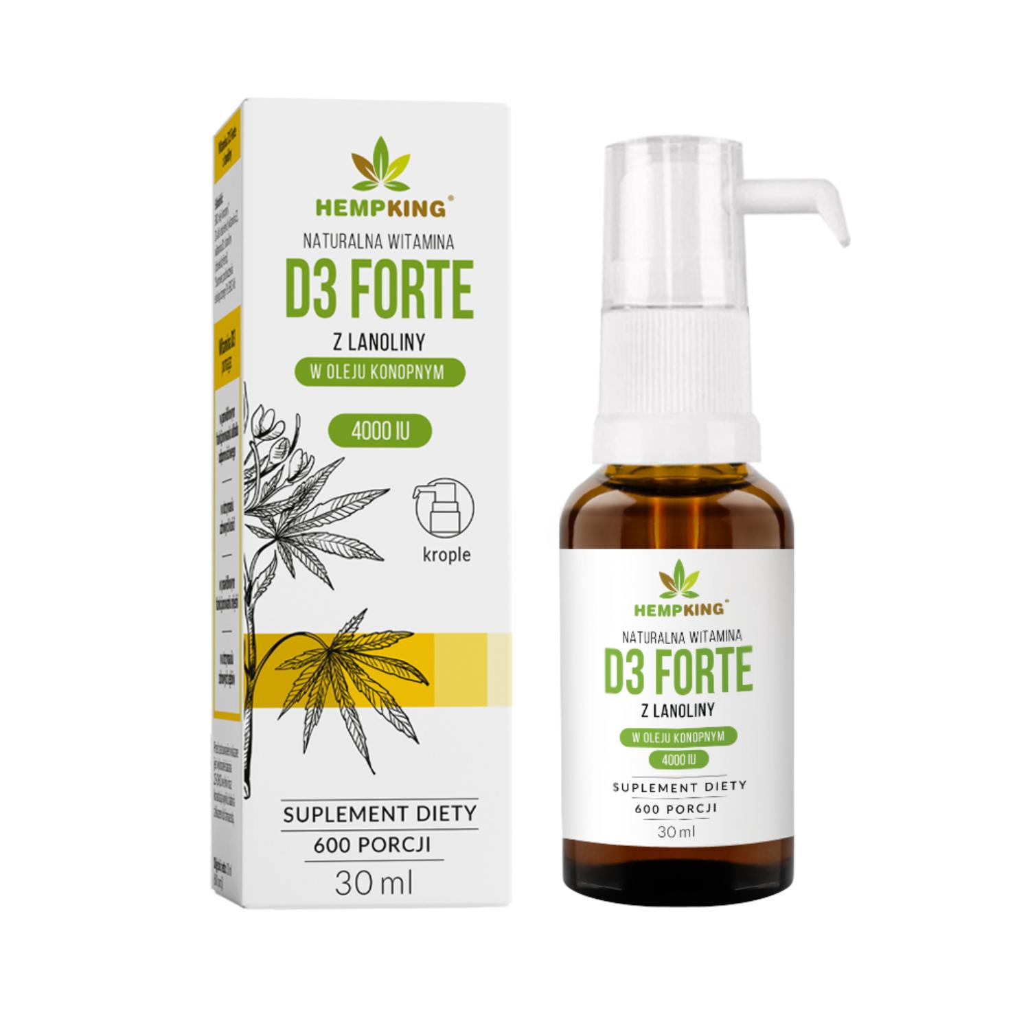 Hempking witamina d3 forte z lanoliny w kroplach, 30 ml (data ważności: 30.11.2025)
