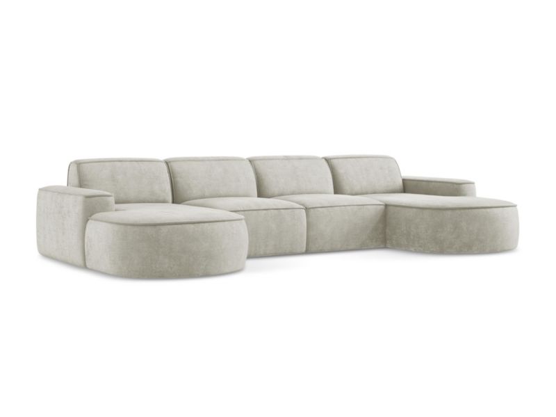 Sofa modułowa panoramiczna Makamii Omao z tkaniny szenilowej 364x166 cm perłowy 1 szt.