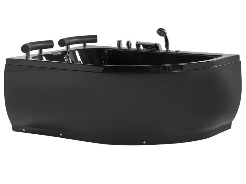 Wanna narożna z hydromasażem LED Paradiso Prawostronny 158 x 113 cm Czarny 1 szt.