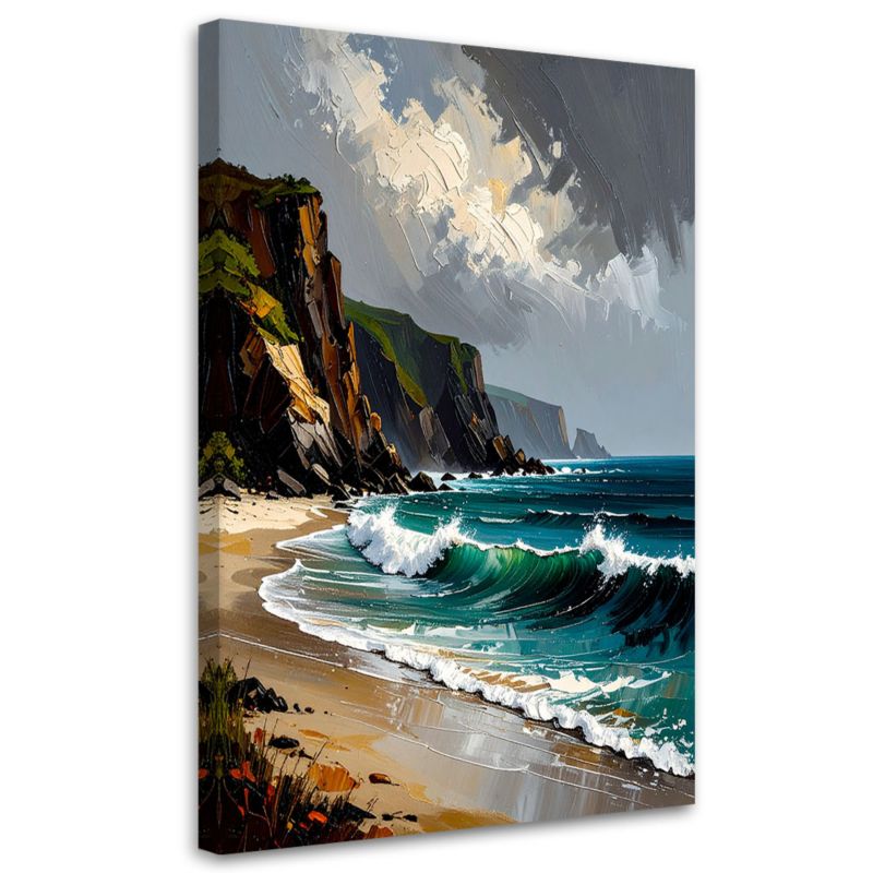 Obraz do salonu sypialni Feeby Morze Plaża Skały Góry 70x100cm 1szt