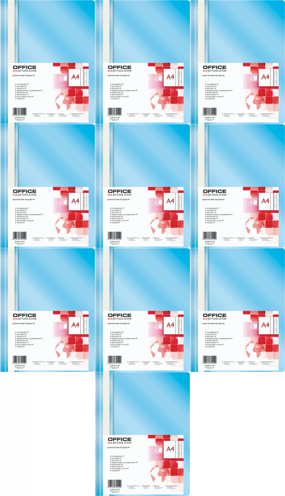 10x Skoroszyt plastikowy bez oczek Office Products, A4, do 200 kartek, jasnoniebieski
