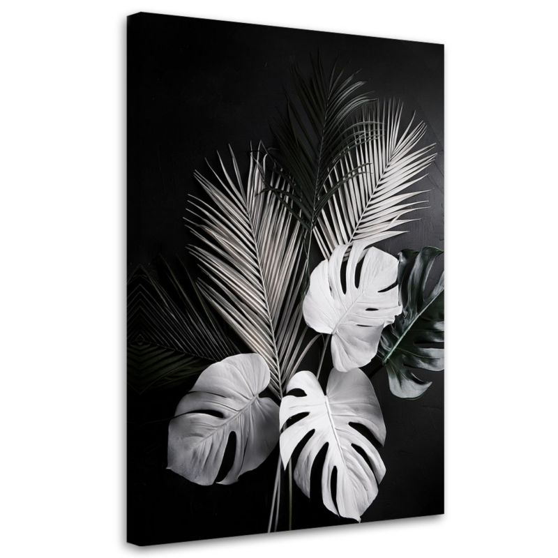Obraz na płótnie Feeby Liście Monstery Palmy Czarno Białe 40x60cm 1szt