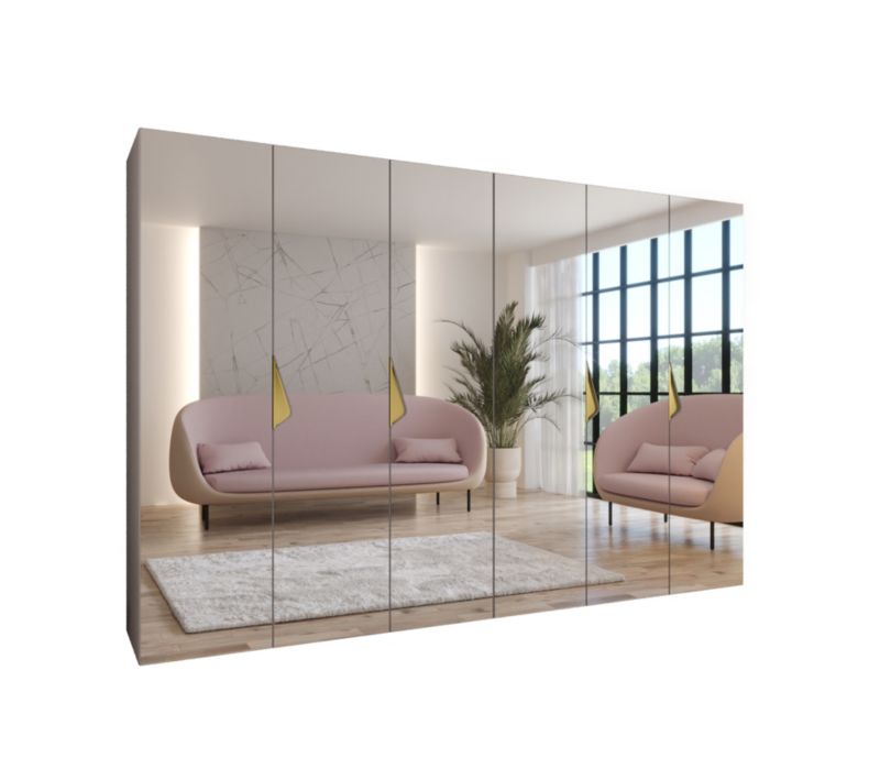 Szafa uchylna z lustrem otwierana Abiks SANDI 3 300 (2x150) wys 202 cm Kaszmir + Złoty 1 szt