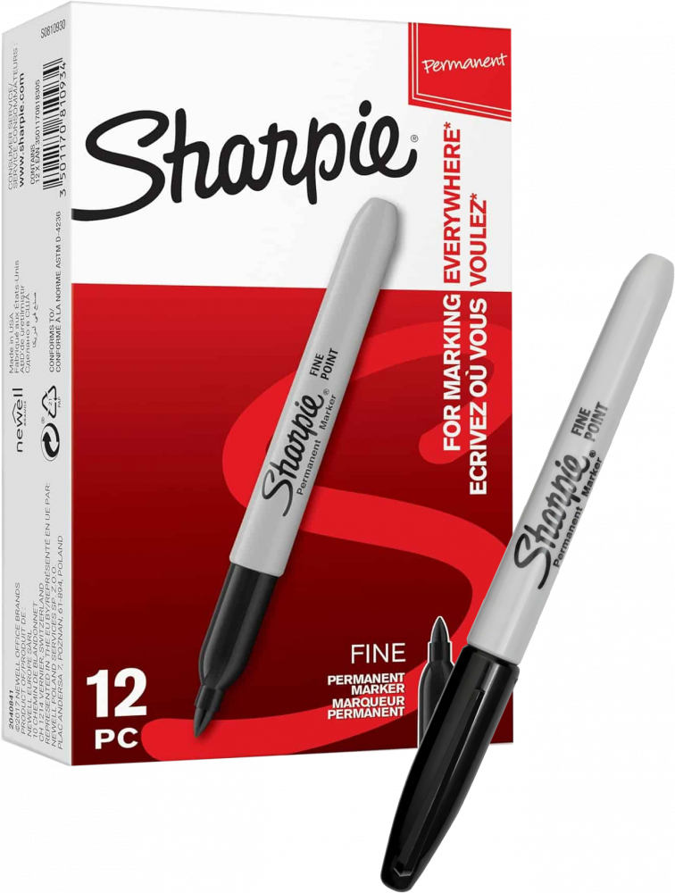 12x marker permanentny Sharpie Fine, okrągła, 1mm, czarny