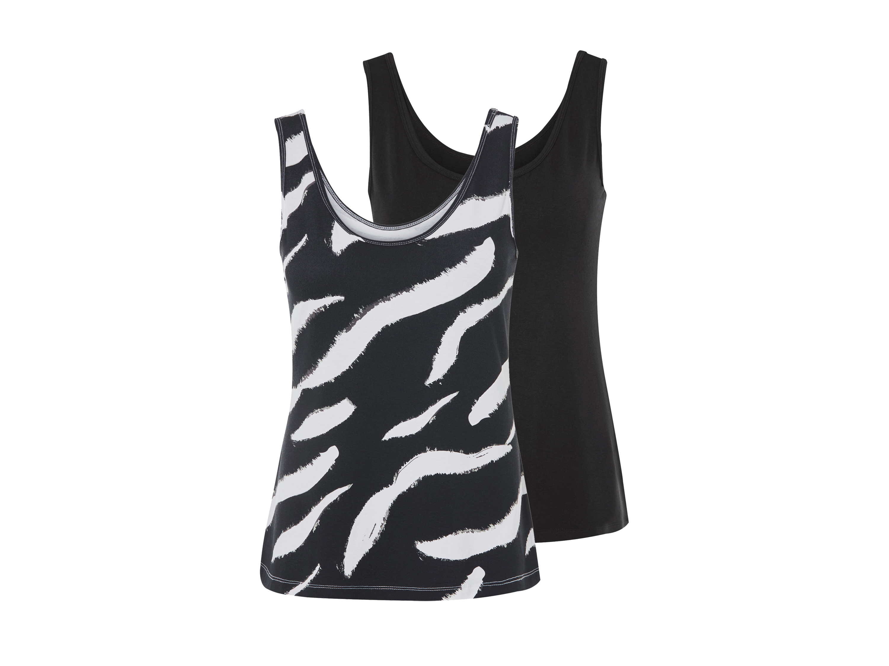 esmara Topy damskie, 2 sztuki Wzorzysty/czarny, Xl48/50