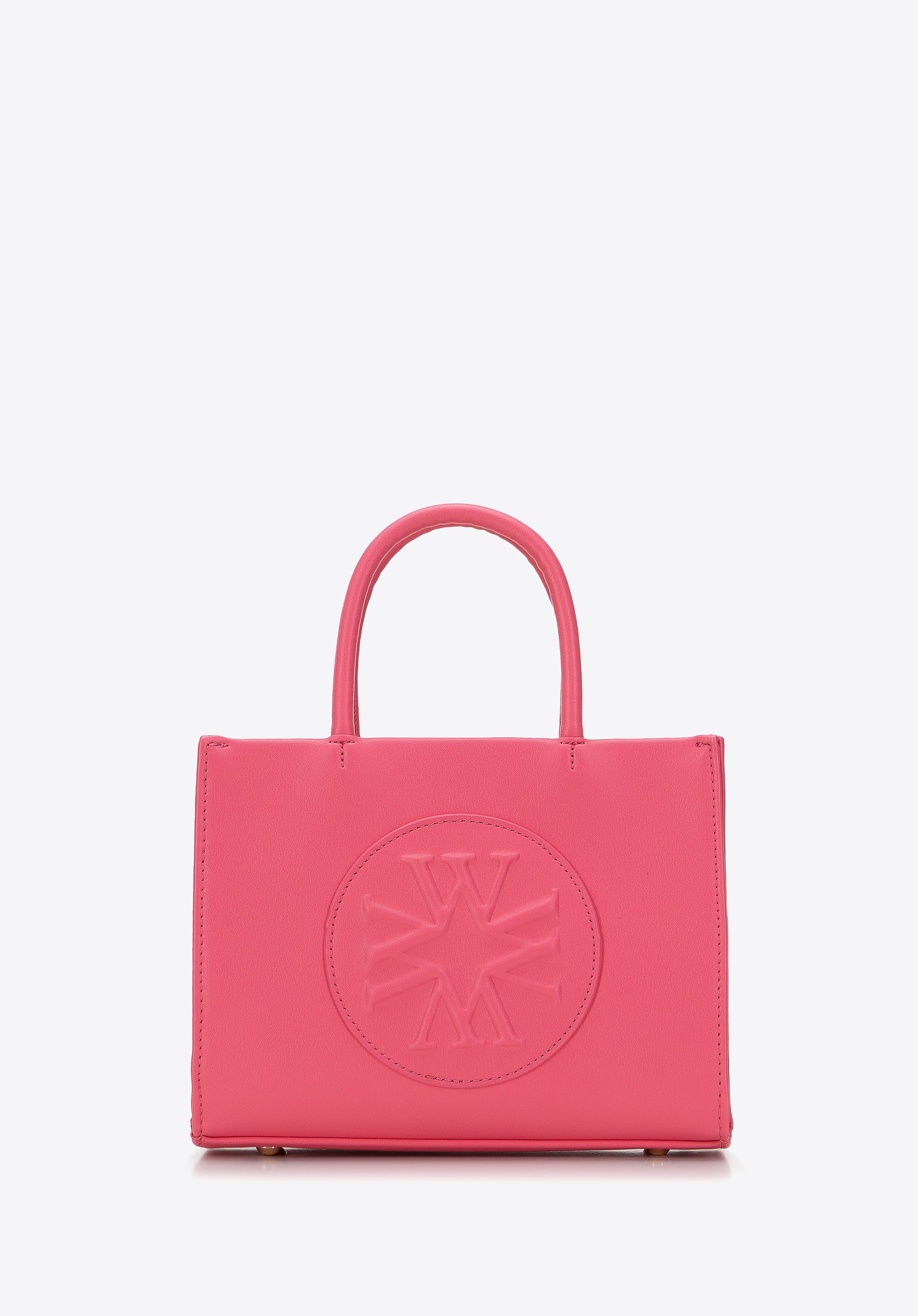 Minikuferek z ekoskóry tłoczony w monogram różowy