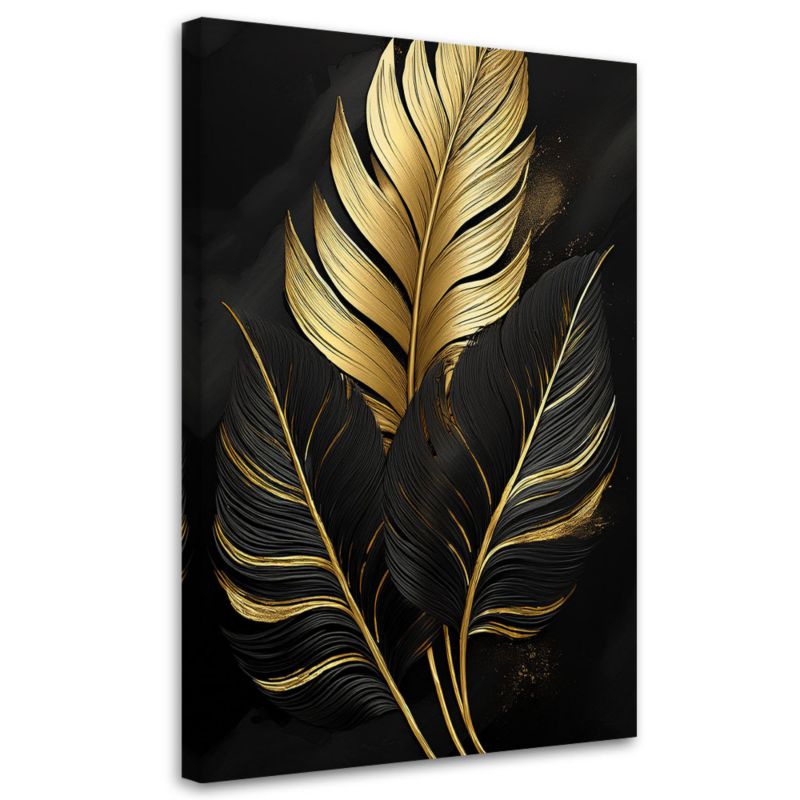 Obraz na płótnie Feeby Złote Liście Palmy Glamour 80x120cm 1szt