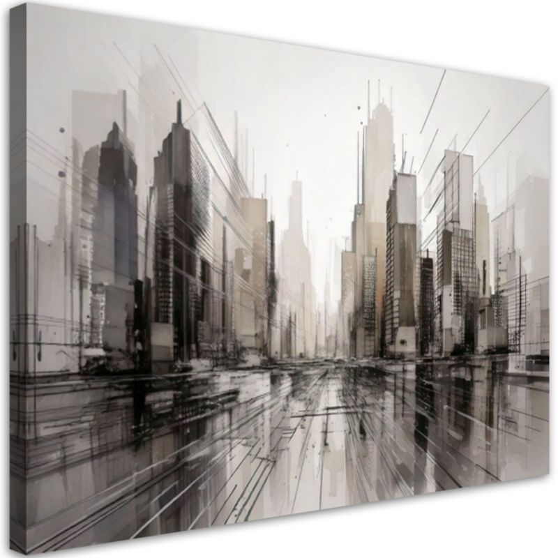 Obraz do salonu nowoczesny jak malowany Feeby Miasto Abstrakcja szary beżowy 60x40cm 1szt
