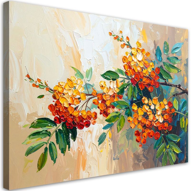 Obraz do salonu kuchni Feeby Jarzębina Rośliny na beżowym tle 90x60cm 1szt
