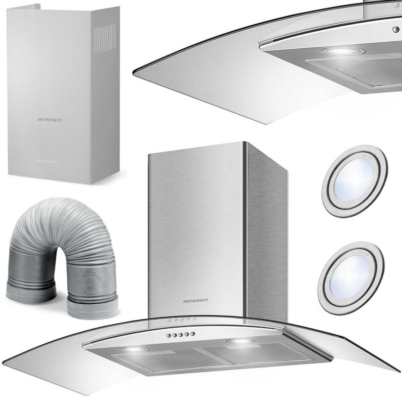Okap kuchenny Berdsen 90cm kominowy szkło Inox 1szt.