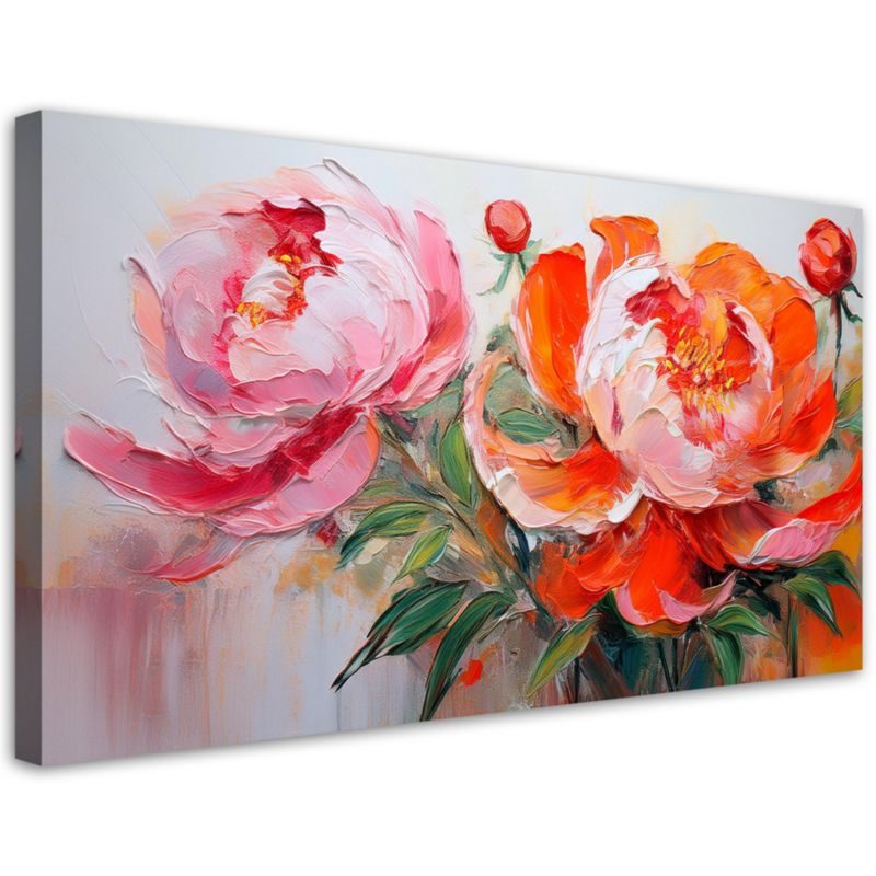 Obraz na płótnie Feeby Piwonie Różowo Pomarańczowe Kwiaty 80x40cm 1szt