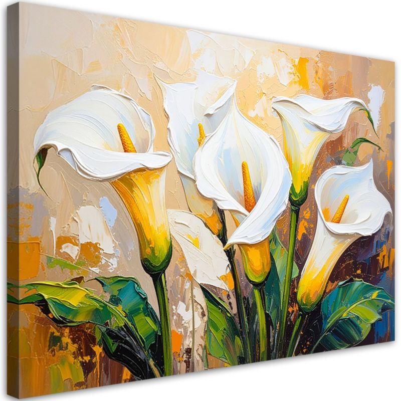 Obraz do salonu sypialni nowoczesny Feeby Białe Kalie Kwiaty jak malowane 100x70cm 1szt