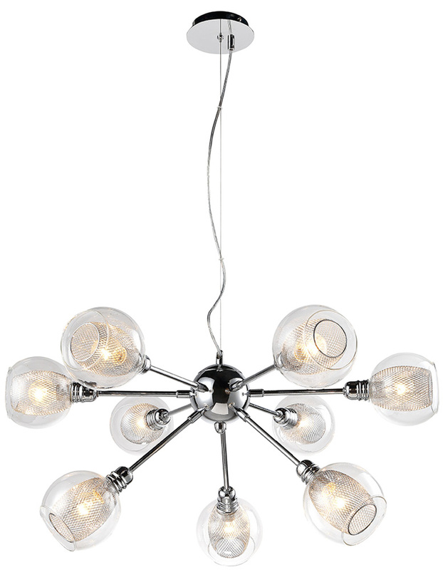 Lampa wisząca chromowa szklany klosz z koszyczkiem 9x40W Dixi