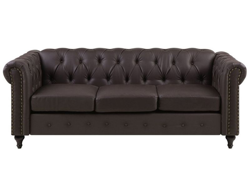 Sofa Chesterfield Ekoskóra Ciemnobrązowy dla 3 osób 1 szt.