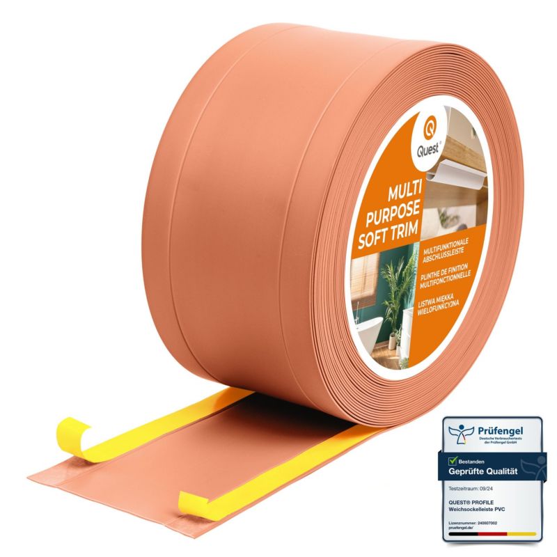 Listwa wykończeniowa W1 z PCV 6w1 95mm, QUEST samoprzylepna, maskująca elastyczna listwa podłogowa, ścienna, ceglany, 15m
