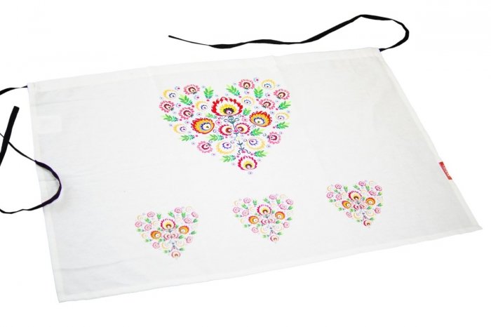 Fartuch Zapaska Ludowa - Łowickie wzory 55x80 wz. 027 biały