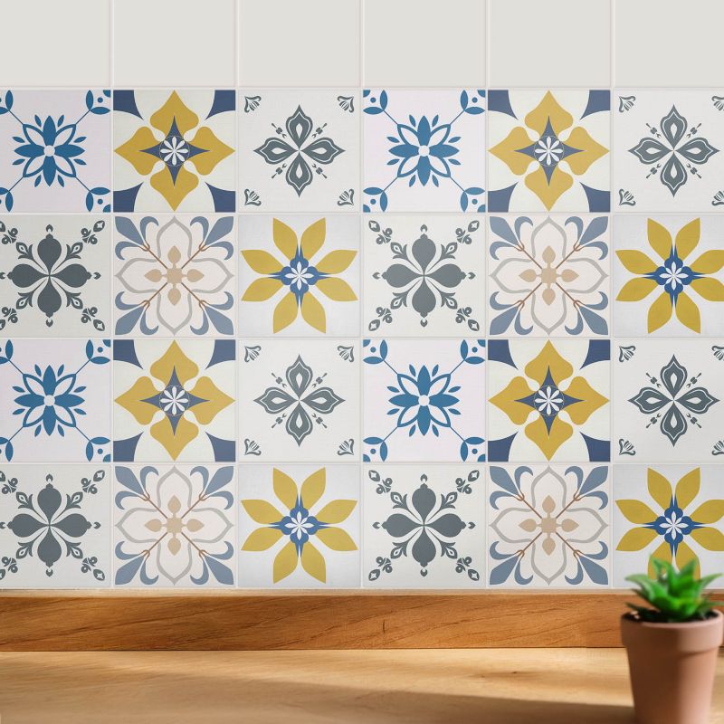 Naklejki dekoracyjne na ścianę Wallfluent 20x20 cm Kwiatowe motywy w układzie do kuchni i łazienki 24 szt.