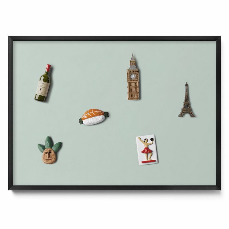 Tablica na magnesy z podróży Tulup 70x50 cm Kolor seledynowy w czarnej ramie 1 szt.