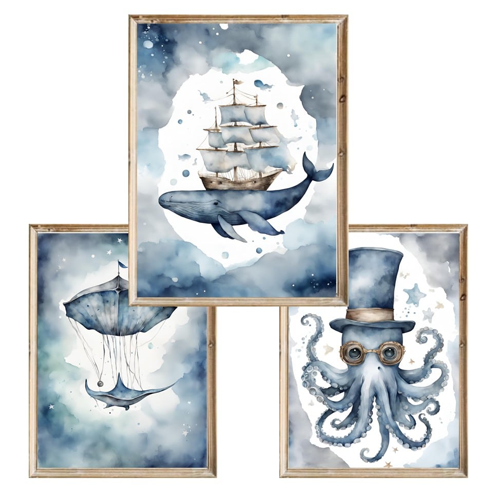Zestaw trzech plakatów dla dzieci Magic Ocean 2 - A4