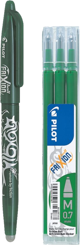 Zestaw 1x Pióro kulkowe wymazywalne Pilot Frixion Ball, 0.7mm, zielony + wkłady