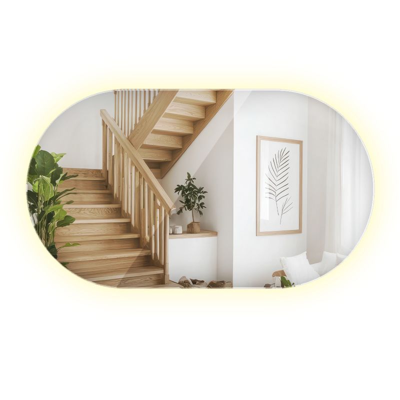 Lustro Owalne LED ArtPrintCave 46 x 80 cm do Łazienki Neutralne Ścienne Wiszące Minimalistyczne 1 szt.