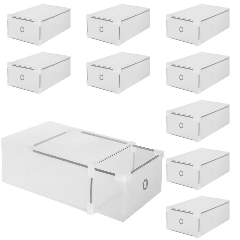 Pudełko na buty z szufladą Springos 31x20,5x11 cm biały organizer zestaw 10 szt. 1 kpl.