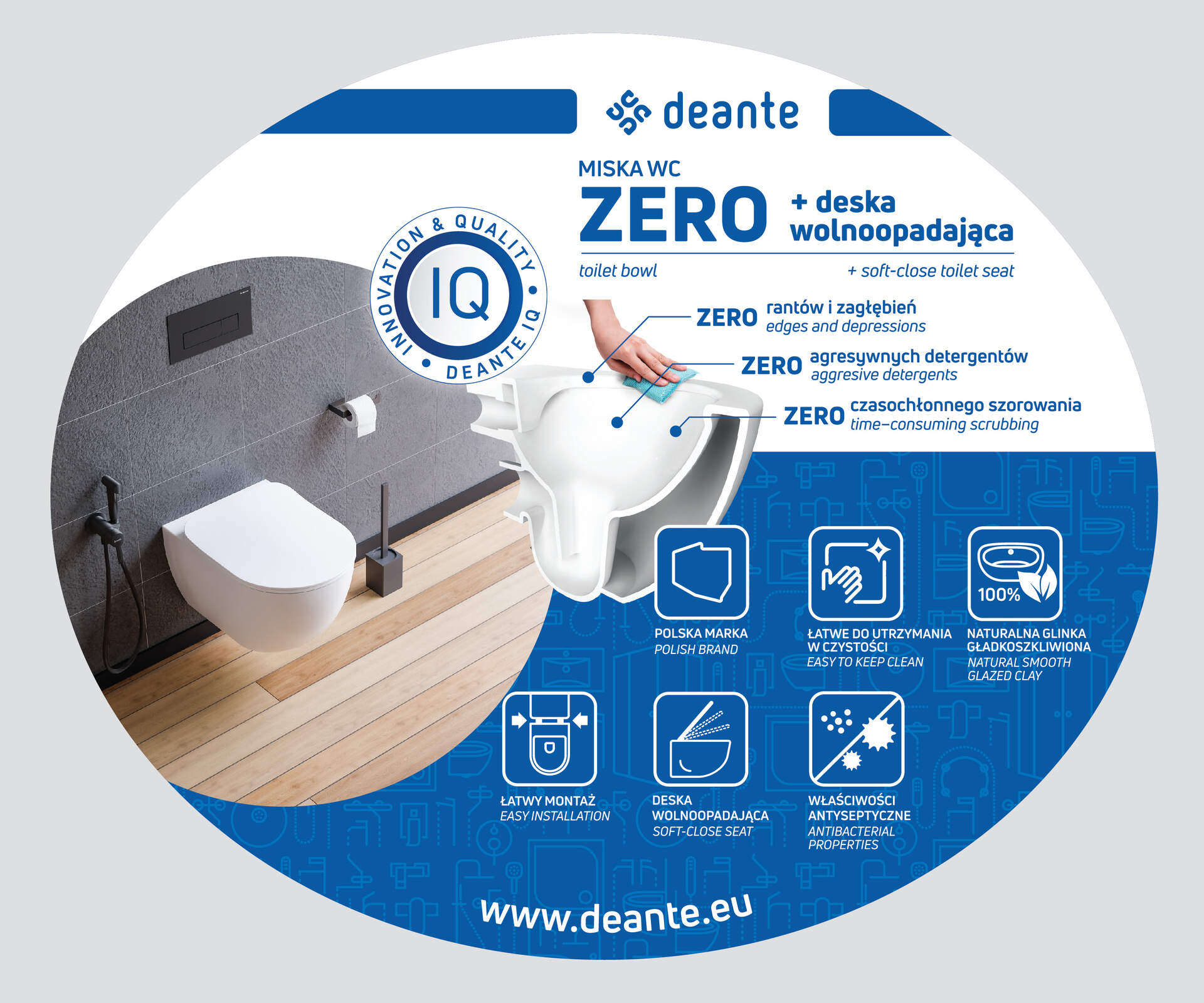 Deante Peonia miska WC z deską wolnoopadającą wisząca bez kołnierza biały połysk CDED6ZPW