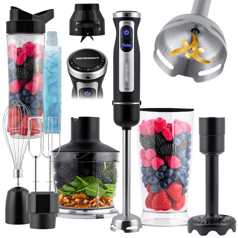 Blender ręczny Berdsen BD-754 1500W tytanowe ostrza akcesoria + butelka 1szt.