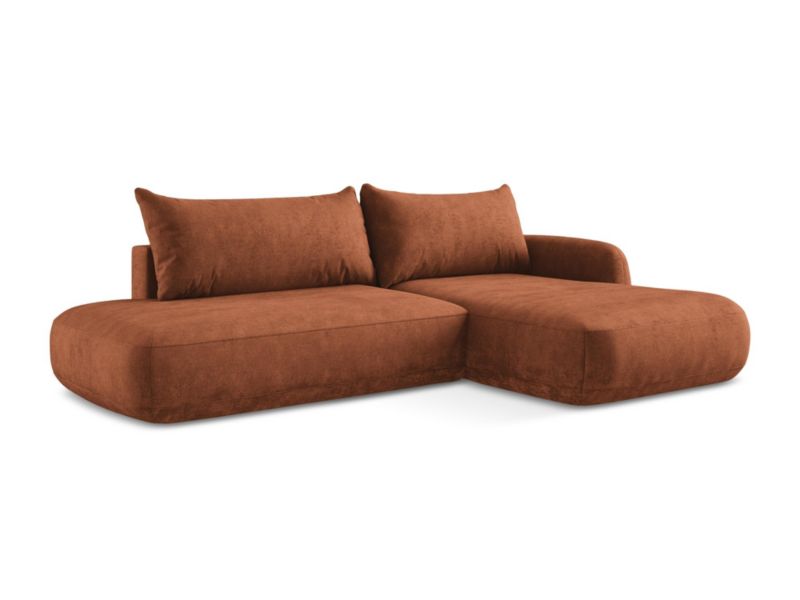 Narożnik prawostronny z funkcją spania LaMiaSofa Amalfi z tkaniny szenilowej 300x190 cm terakota 1 szt.
