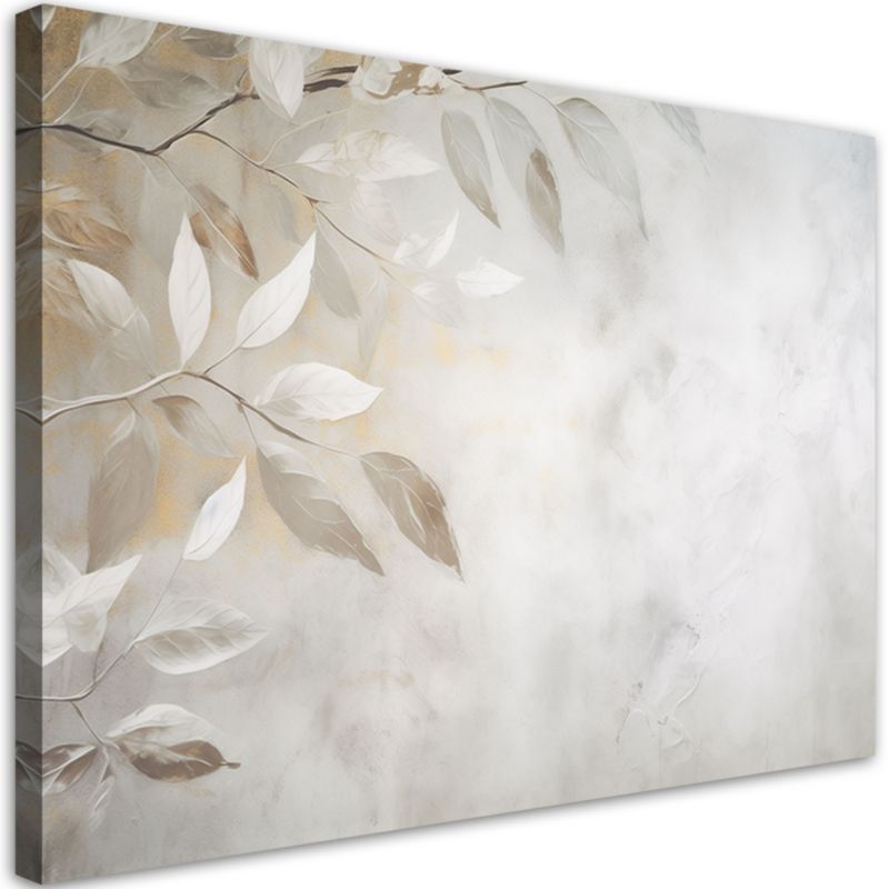 Obraz do salonu sypialni Feeby Gałązki w stylu boho beżowe liście beton 100x70cm 1szt