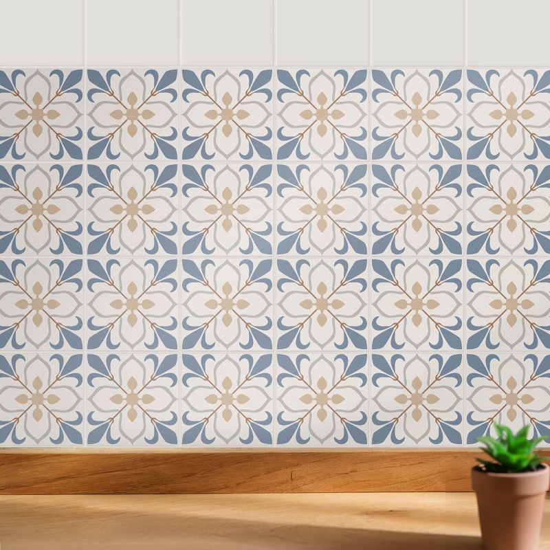 Samoprzylepna naklejka na kafle Wallfluent 20x20 cm Kwiatowy motyw w siatce wodoodporne 24 szt.