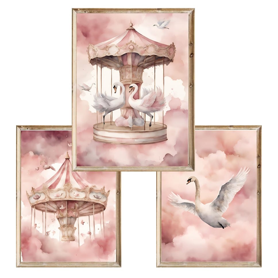Zestaw trzech plakatów dla dzieci Swan Carousel - A4