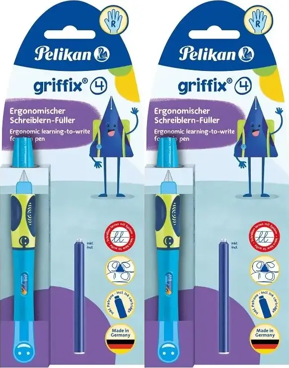 2x Pióro do nauki pisania Pelikan Griffix Neon Fresh Blue, dla praworęcznych, niebieski