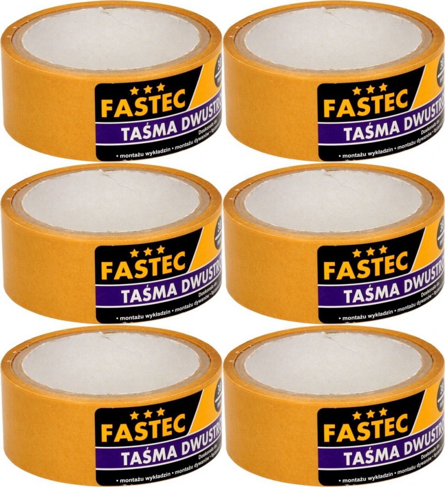 6x Taśma dwustronna Fastec, Hot-Melt, 48mm x 25m, biały