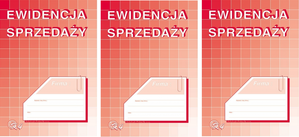 3x Druk akcydensowy Ewidencja sprzedaży MiP K4, A5, offsetowy, 32k