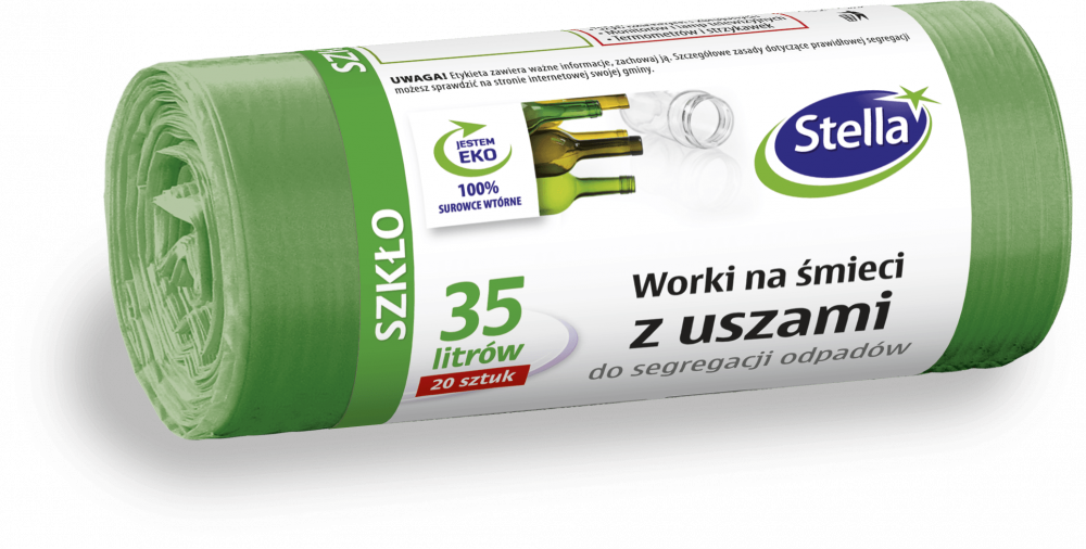 Worki na śmieci Stella, na szkło, 35l, 20 sztuk, zielony
