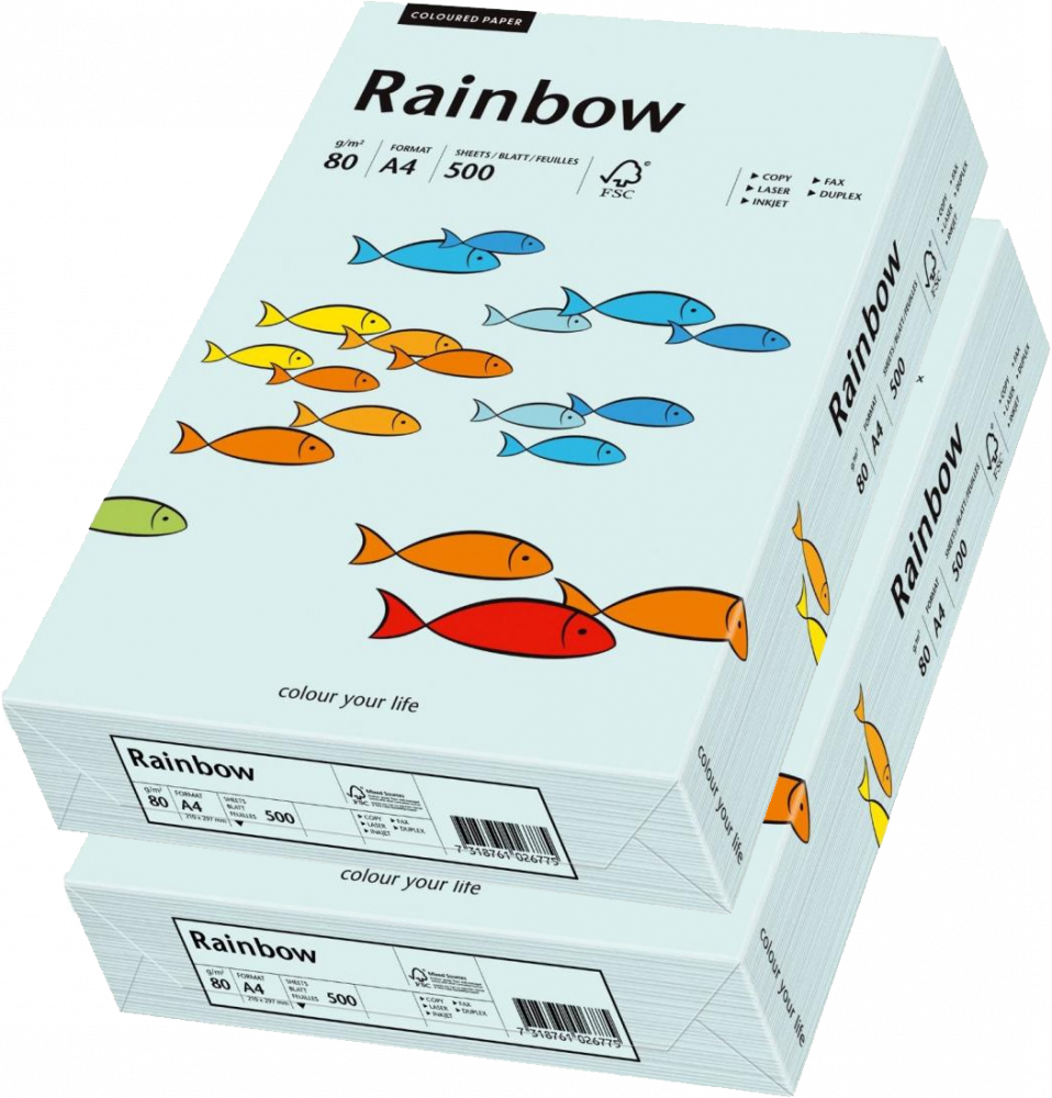 2x Papier ksero ekologiczny Rainbow, A4, 80g/m2, 500 arkuszy, jasny niebieski (R82)