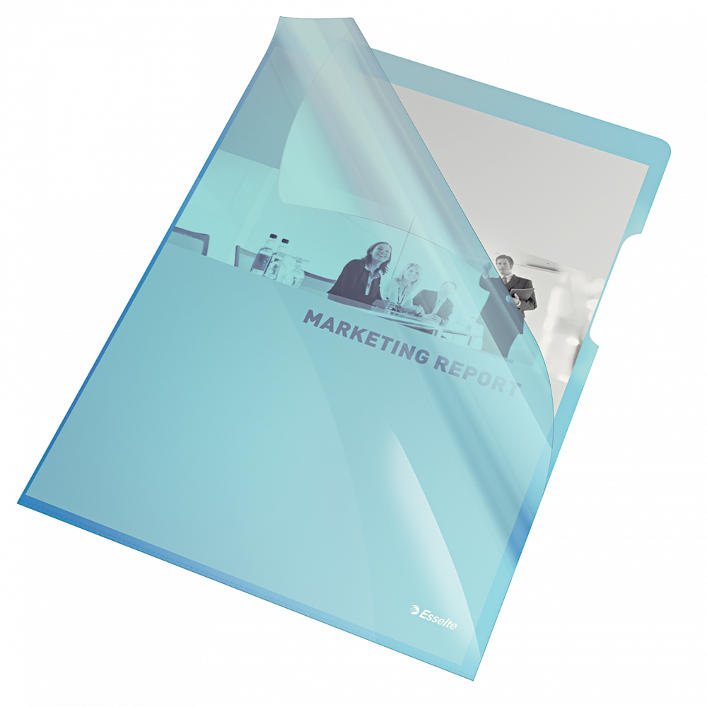 Ofertówki krystaliczne Esselte, "L", sztywne, A4, 150μm, 25 sztuk, niebieski