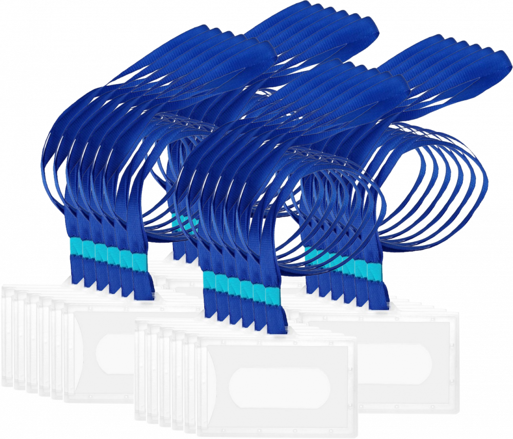 4x Identyfikator D.Rect, z taśmą, 92x59mm, 50 sztuk, przezroczysty, taśma niebieska