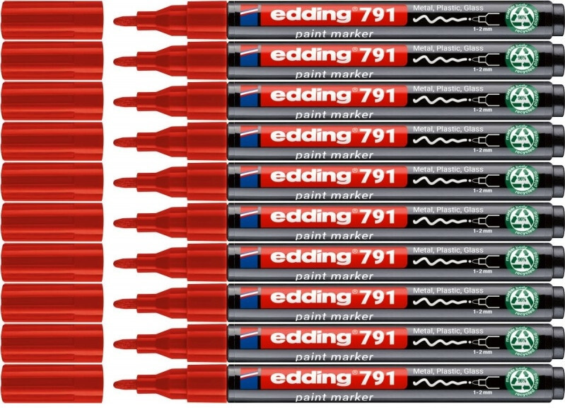 10x Marker olejowy edding e-791 PCR, okrągła, 1-2 mm, czerwony