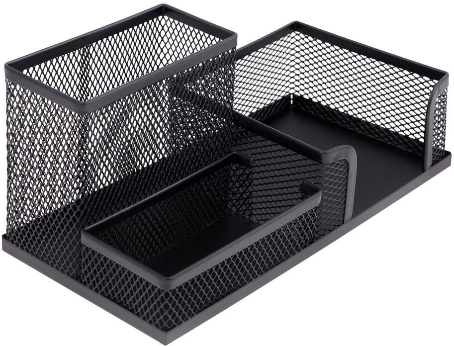 Przybornik na biurko MemoBe, bez wyposażenia, metalowy (druciany), 3 przegrody, 9.5x10.5x10cm, czarny
