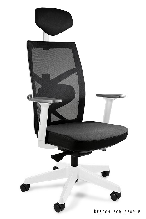 TUNE fotel biurowy biały stelaż, siatka/tkanina lub skóra naturalna kolory (Kolor siedziska i zagłówka: BL418, Kolor siatki: czarny)