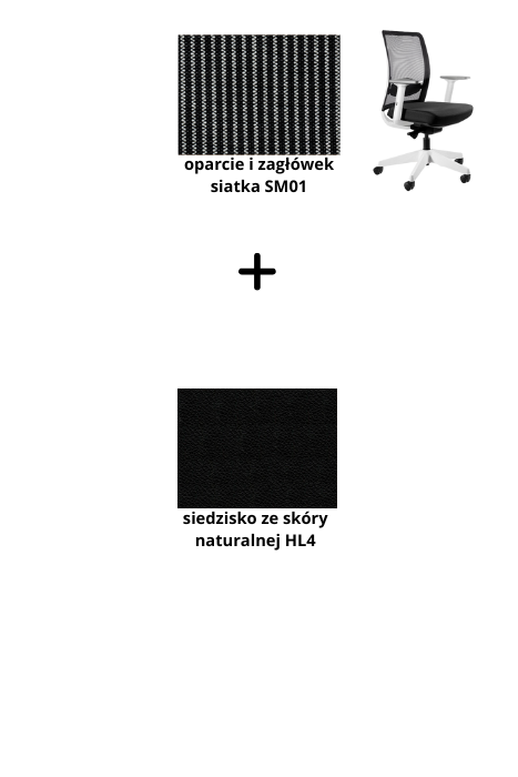 ANGGUN M fotel biurowy biały, siatka/tkanina lub skóra naturalna (Siatka: SM01, Kolor siedziska: skóra naturalna HL4)