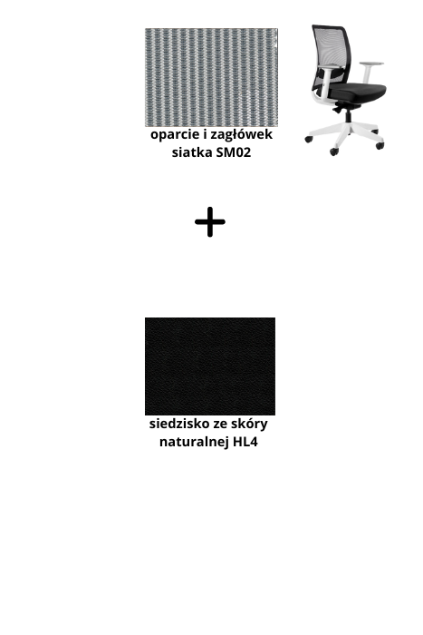 ANGGUN M fotel biurowy biały, siatka/tkanina lub skóra naturalna (Siatka: SM02, Kolor siedziska: skóra naturalna HL4)
