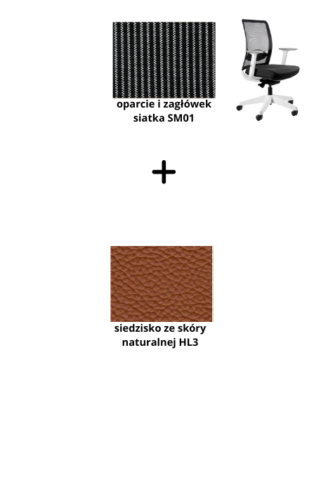 ANGGUN M fotel biurowy biały, siatka/tkanina lub skóra naturalna (Siatka: SM01, Kolor siedziska: skóra naturalna HL3)