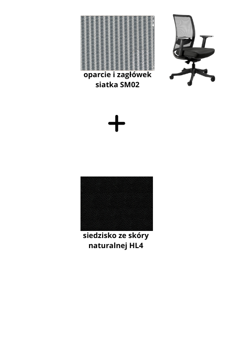 ANGGUN M fotel biurowy czarny stelaż, siatka, tkanina kolory (Kolor siedziska: skóra HL4, Kolor siatki: szara SM02)