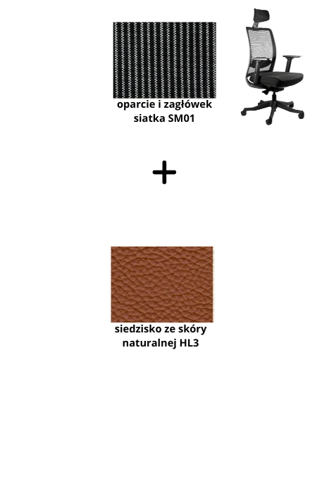 ANGGUN fotel biurowy biały, siatka/tkanina lub skóra naturalna kolory (Siatka: SM01, Kolor siedziska: skóra HL3)