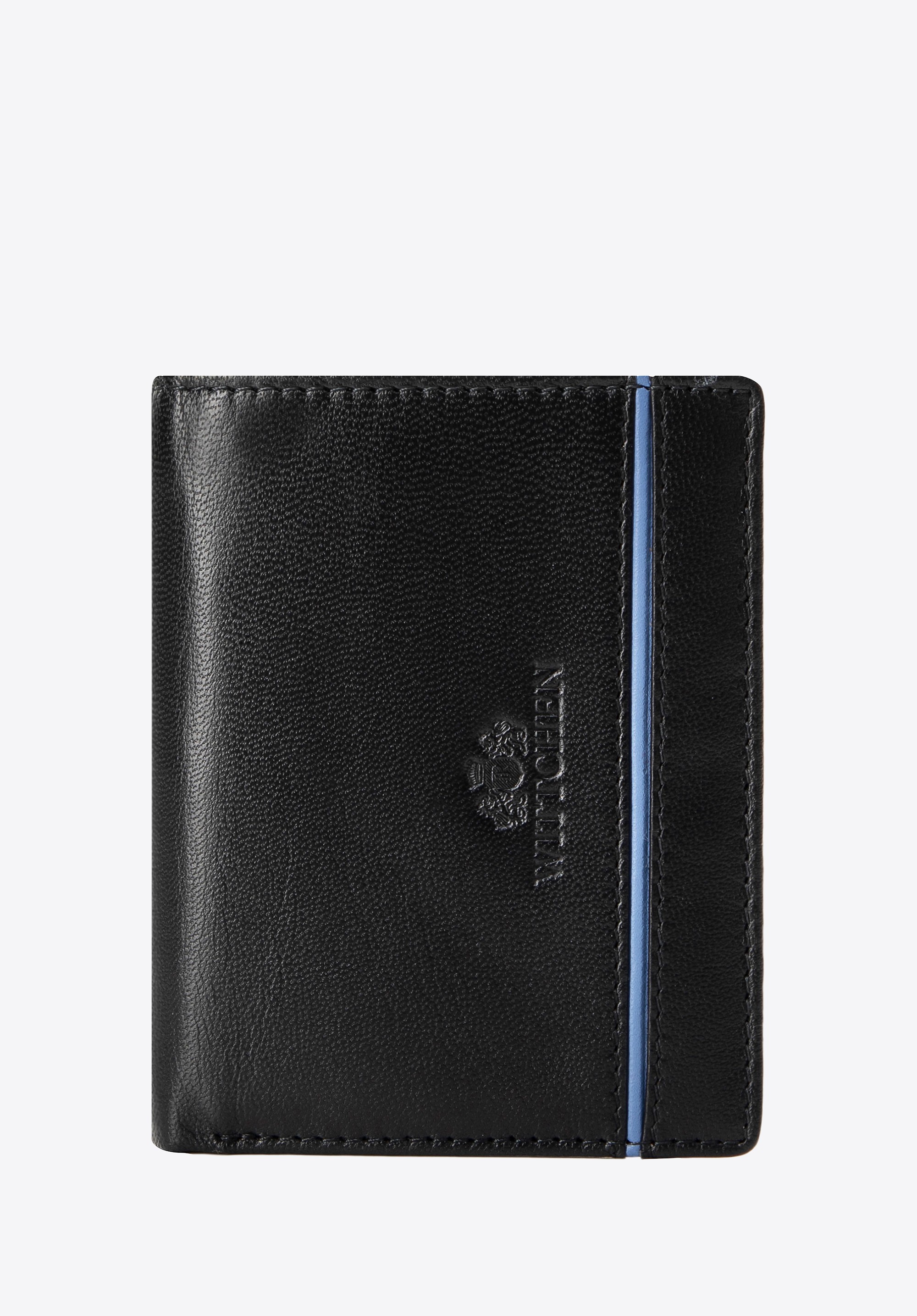 Męski portfel ze skóry z kontrastową wstawką czarny