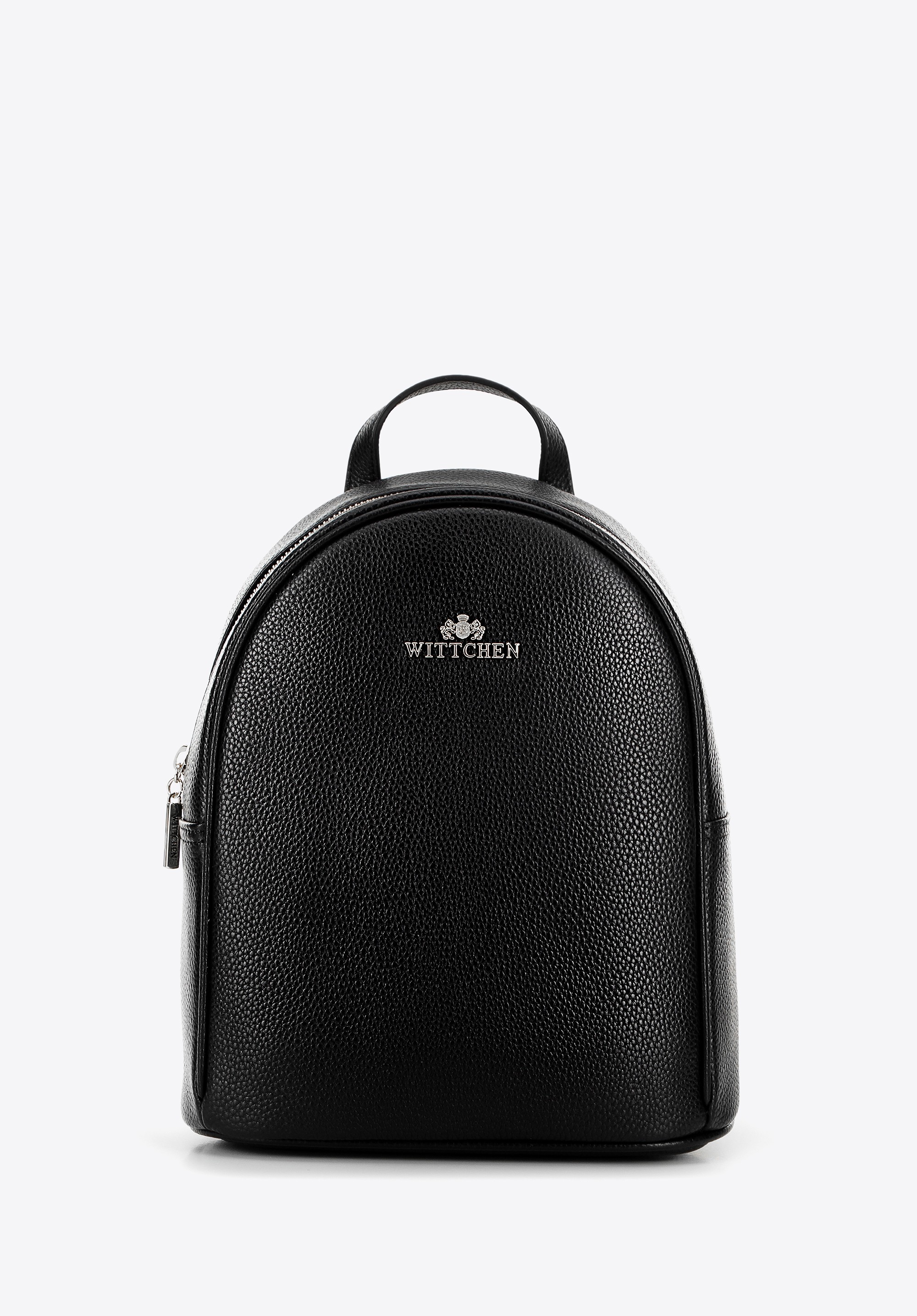 Skórzany plecak damski półokrągły czarno - srebrny